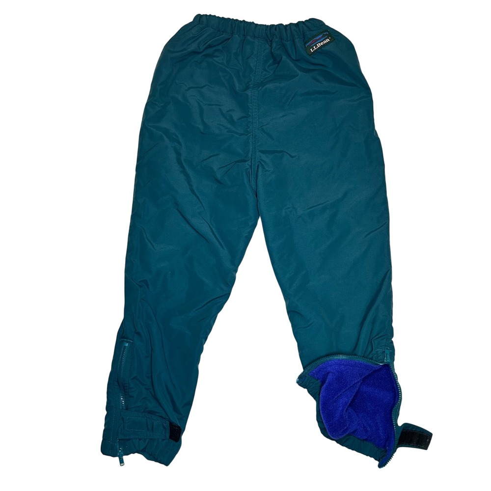 LL Bean Kids Teal Green Fleece Lined Snow Pants Vintage Made in USA XS U317 - Picture 9 of 9
